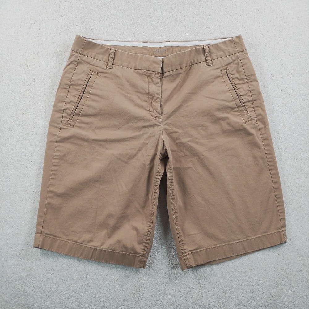 JCrew Stretch Chino Bermuda Shorts Women's 8 Khaki Flat Front Preppy Casual